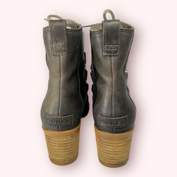 SOREL Cate Lace Up Boots Block Heel Brown Full Grain Leather Waterproof Size 7.5 - Picture 4 of 9